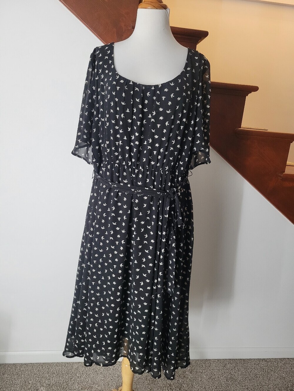 Torrid Black White Midi Dress with White Bird Print Size 2X